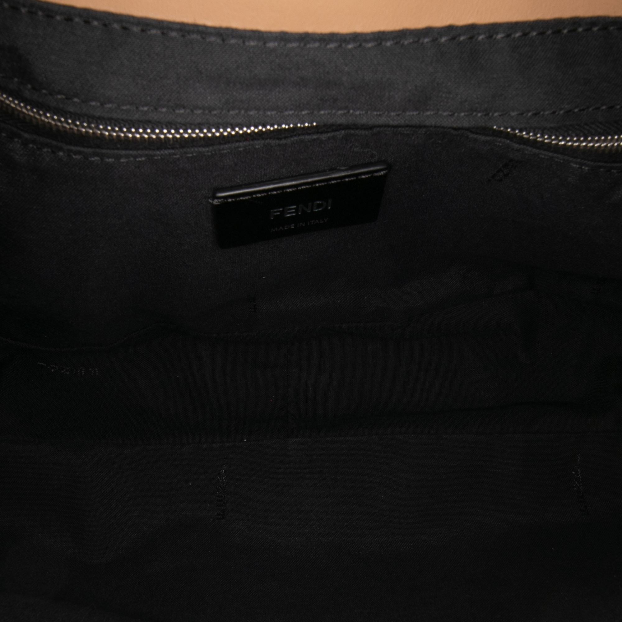 Fendi Large Zucca and Pequin Canvas Convertible Baguette Satchel
