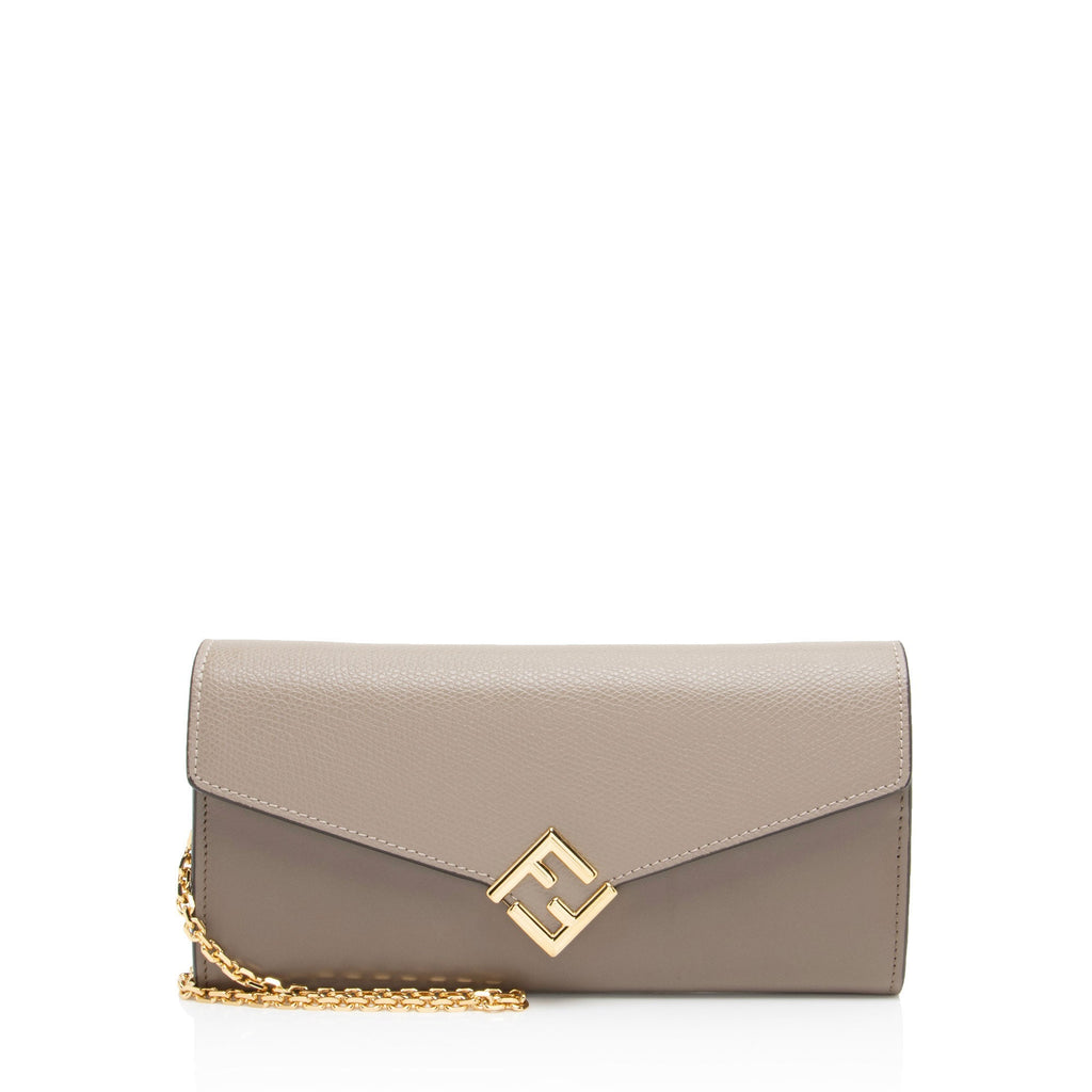 Fendi Leather FF Diamonds Continental Wallet with Chain