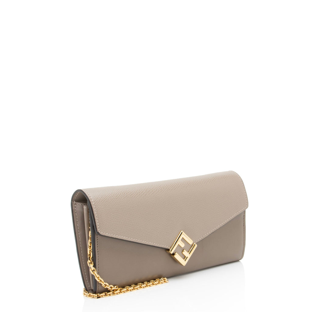 Fendi Leather FF Diamonds Continental Wallet with Chain