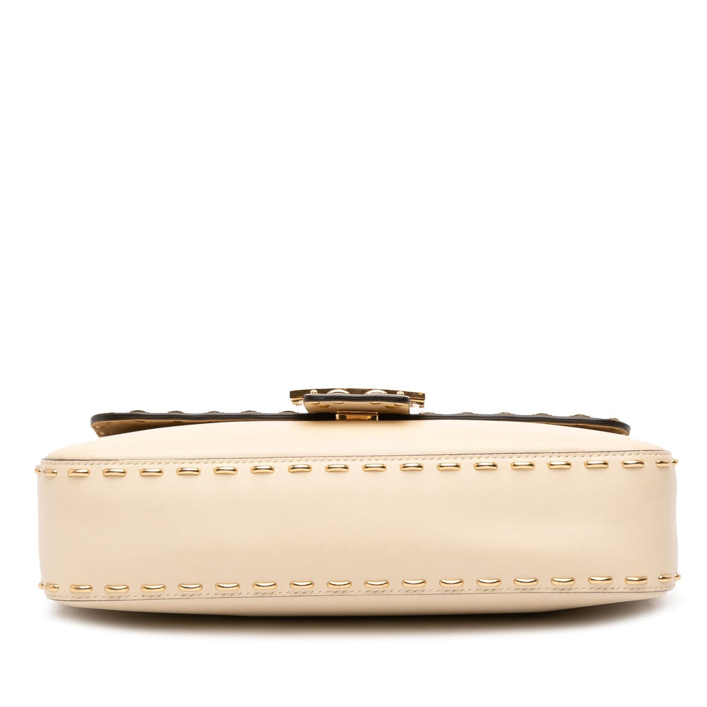 Fendi Leather Metal Stitch Baguette Satchel