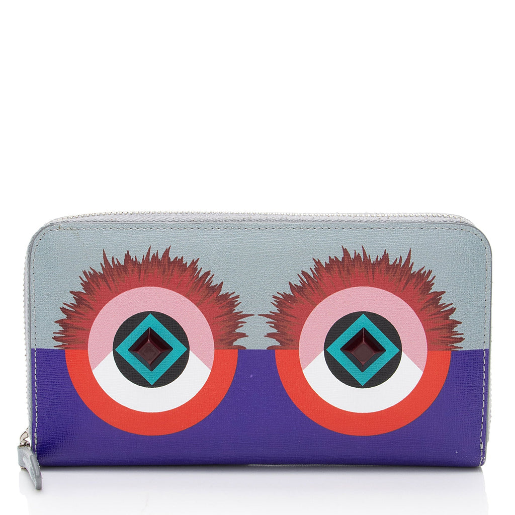 Fendi Leather Monster Zip Around Wallet