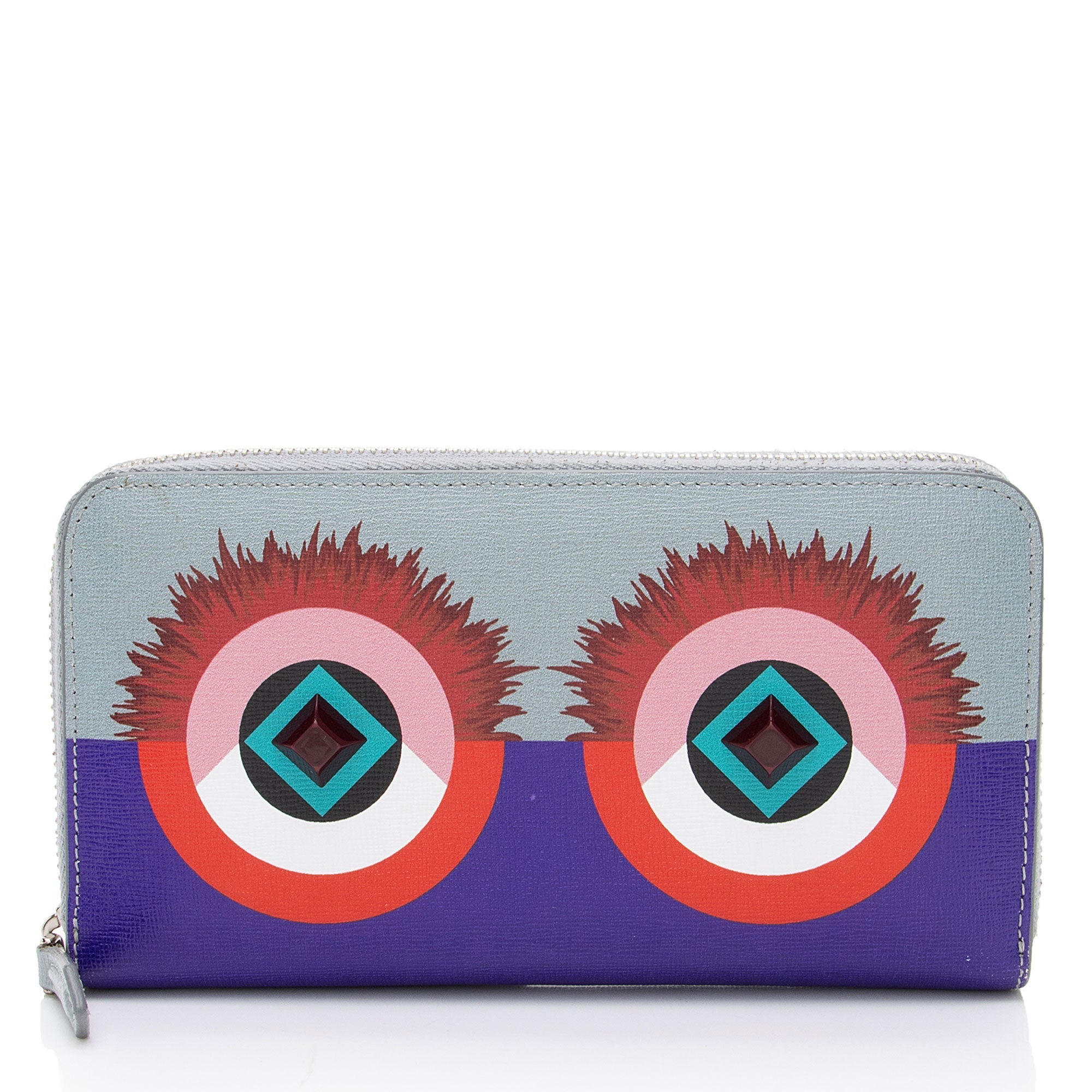 Fendi Leather Monster Zip Around Wallet