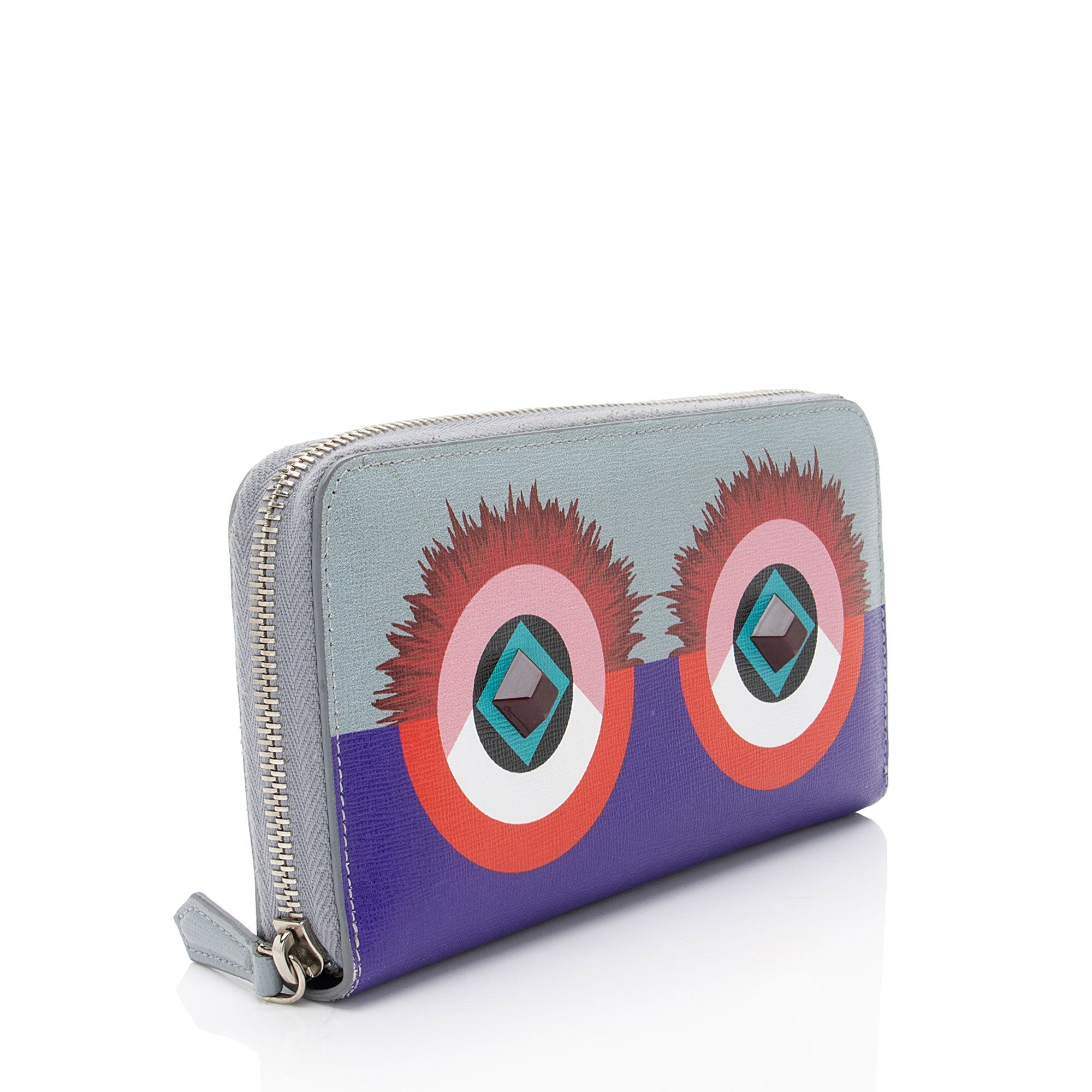 Fendi Leather Monster Zip Around Wallet