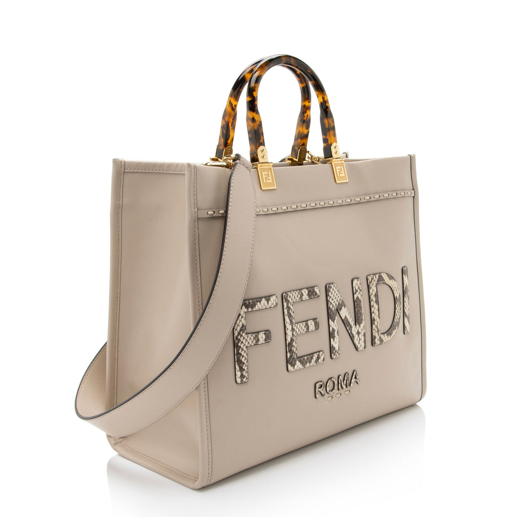 Fendi Leather Python Sunshine Medium Shopper Tote