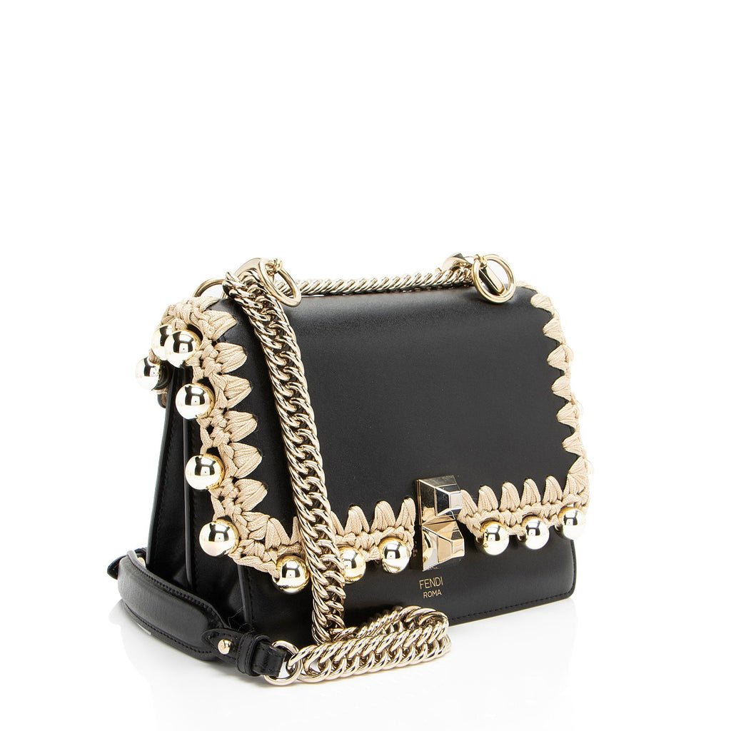 Fendi Leather Ribbon Pearl Lace Up Liberty Small Kan I Shoulder Bag