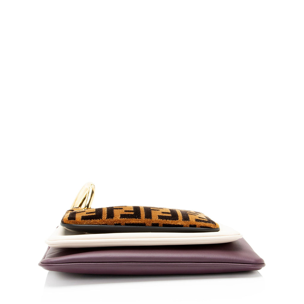 Fendi Leather Velvet Zucca Triplette Clutch