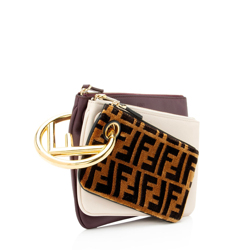 Fendi Leather Velvet Zucca Triplette Clutch