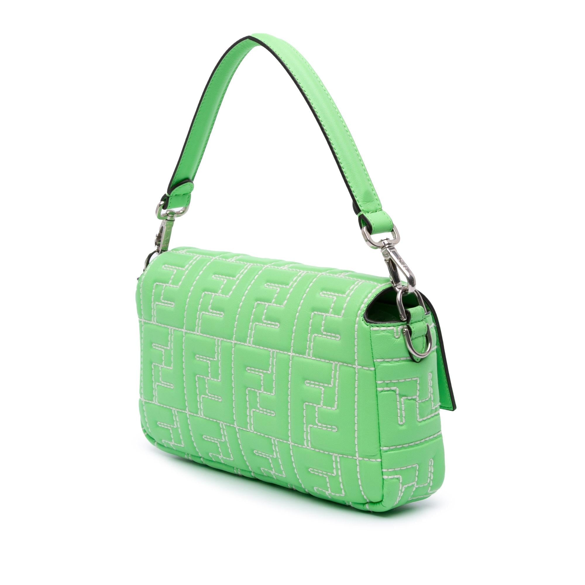 Fendi Medium Leather Embossed FF Baguette Satchel