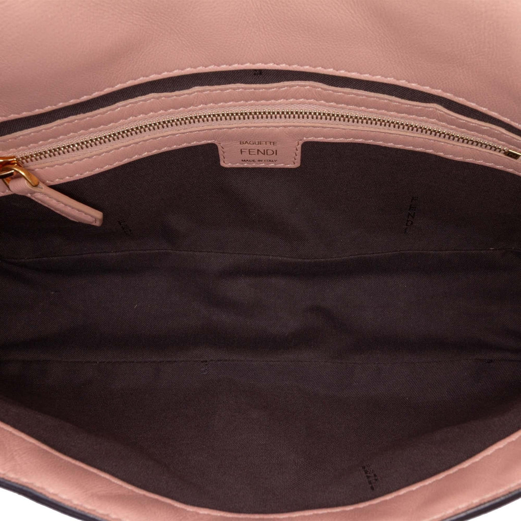 Fendi Medium Leather Embossed FF Baguette Satchel