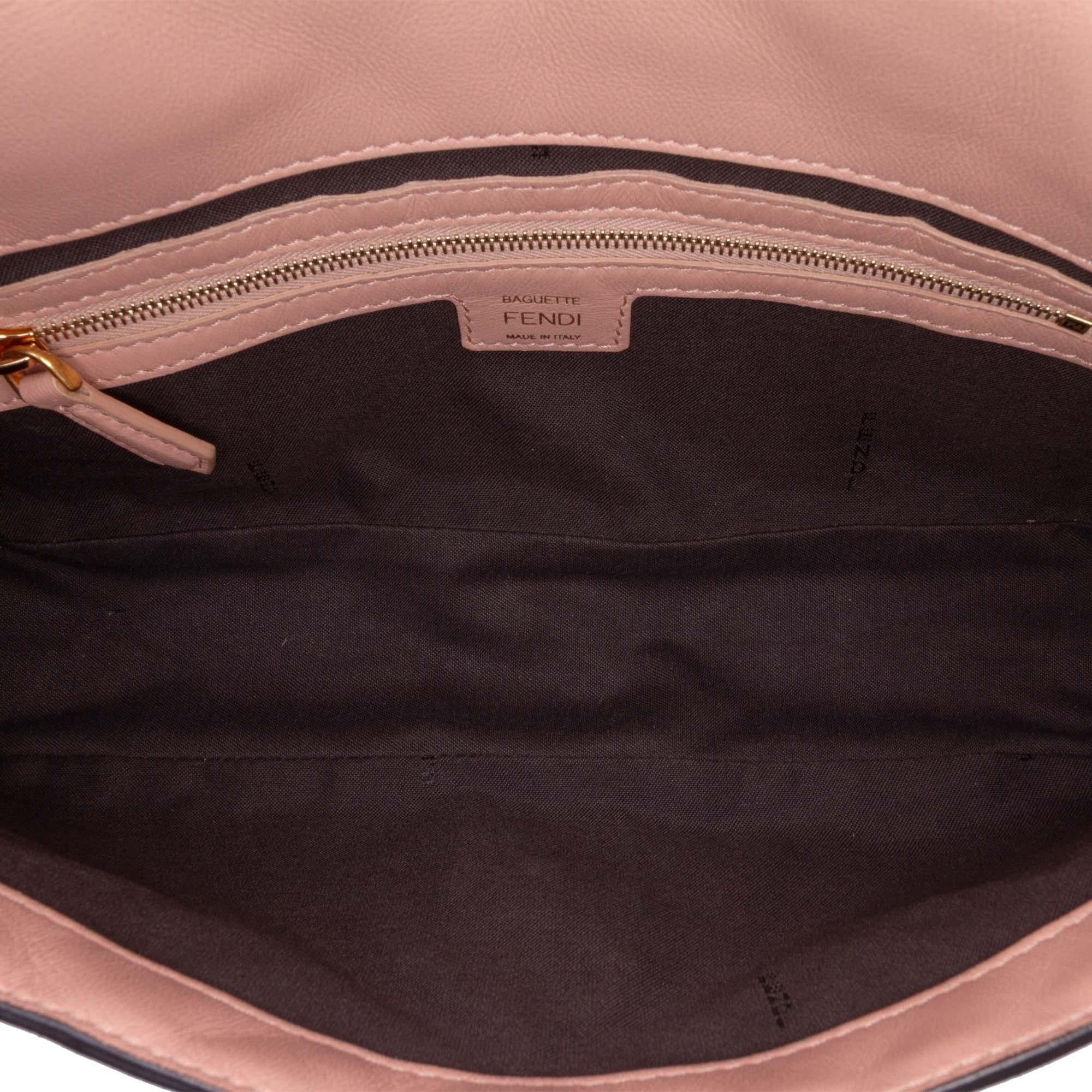Fendi Medium Leather Embossed FF Baguette Satchel
