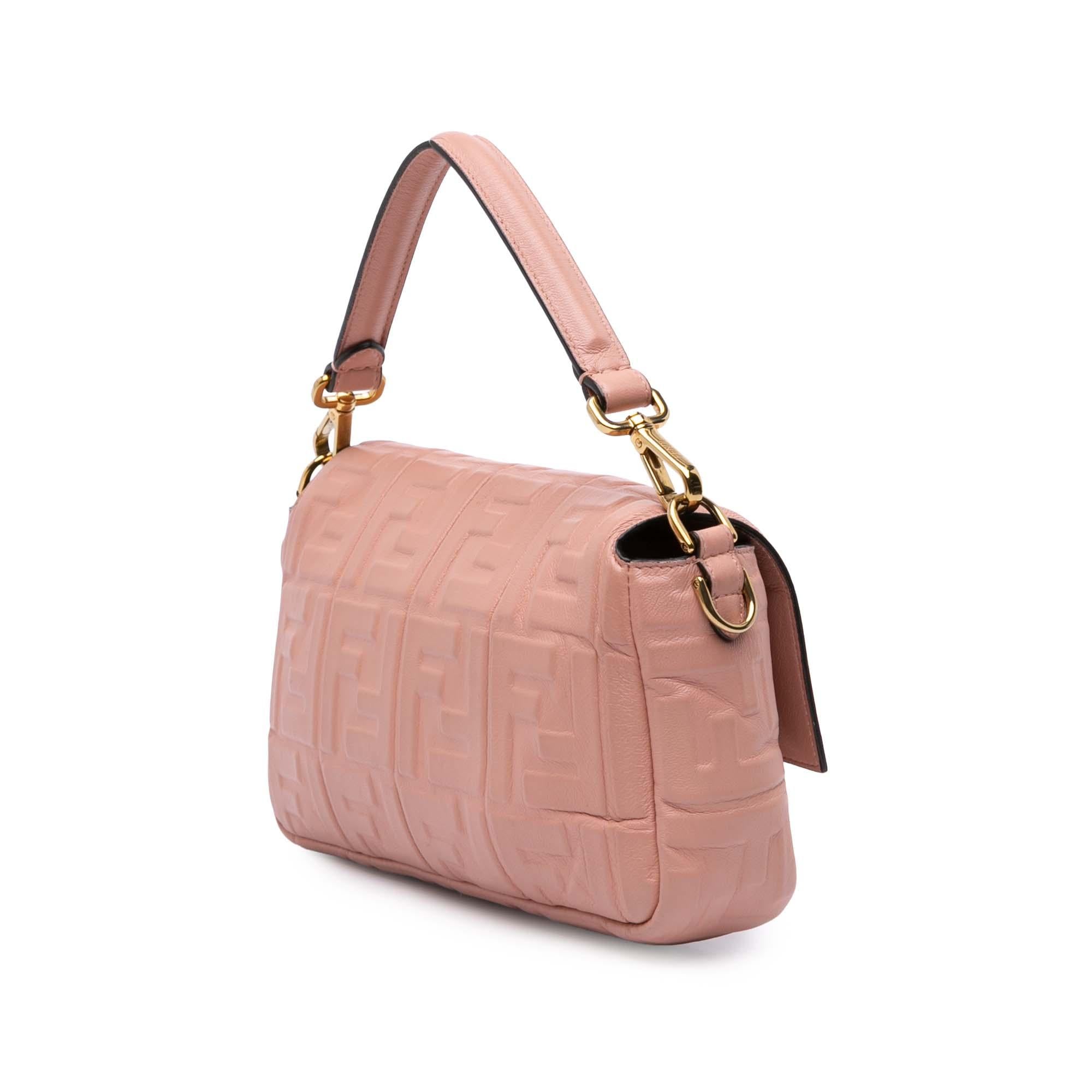 Fendi Medium Leather Embossed FF Baguette Satchel