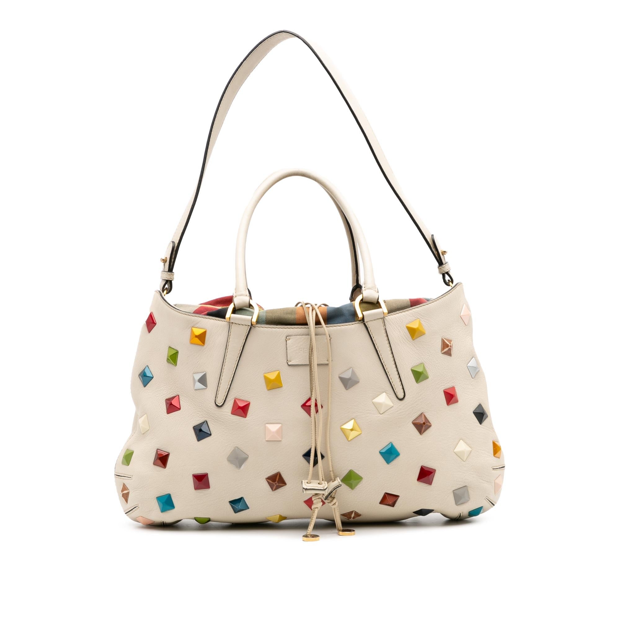 Fendi Medium Studded Leather B Fab Drawstring Tote