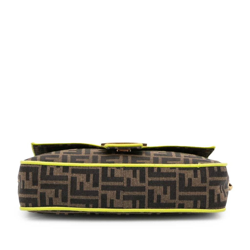 Fendi Medium Zucca Canvas Fluo Trim Baguette Satchel