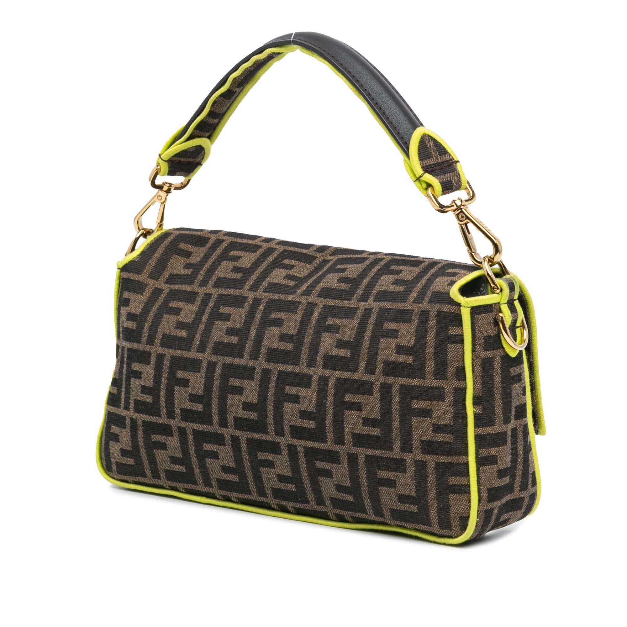 Fendi Medium Zucca Canvas Fluo Trim Baguette Satchel