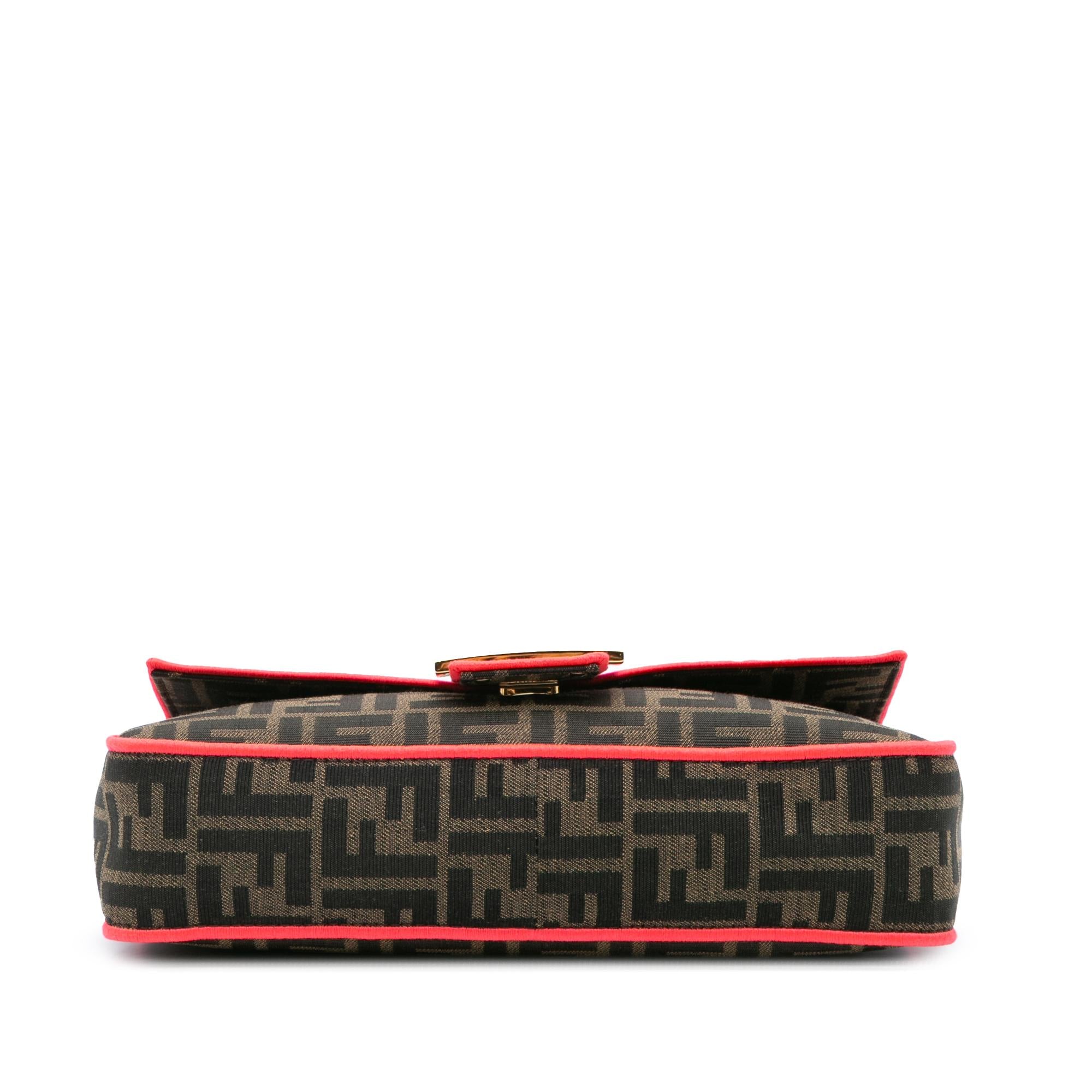 Fendi Medium Zucca Canvas Fluo Trim Baguette Satchel