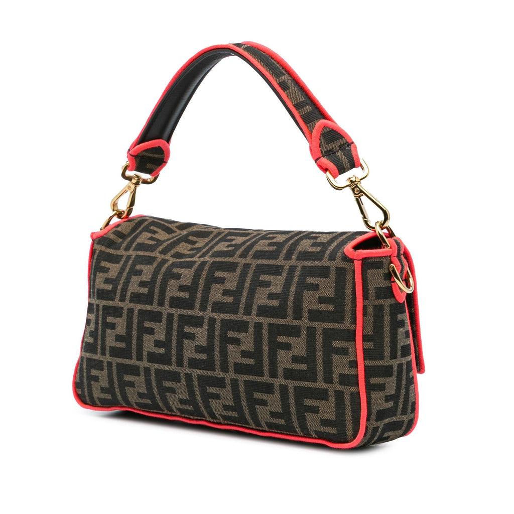 Fendi Medium Zucca Canvas Fluo Trim Baguette Satchel
