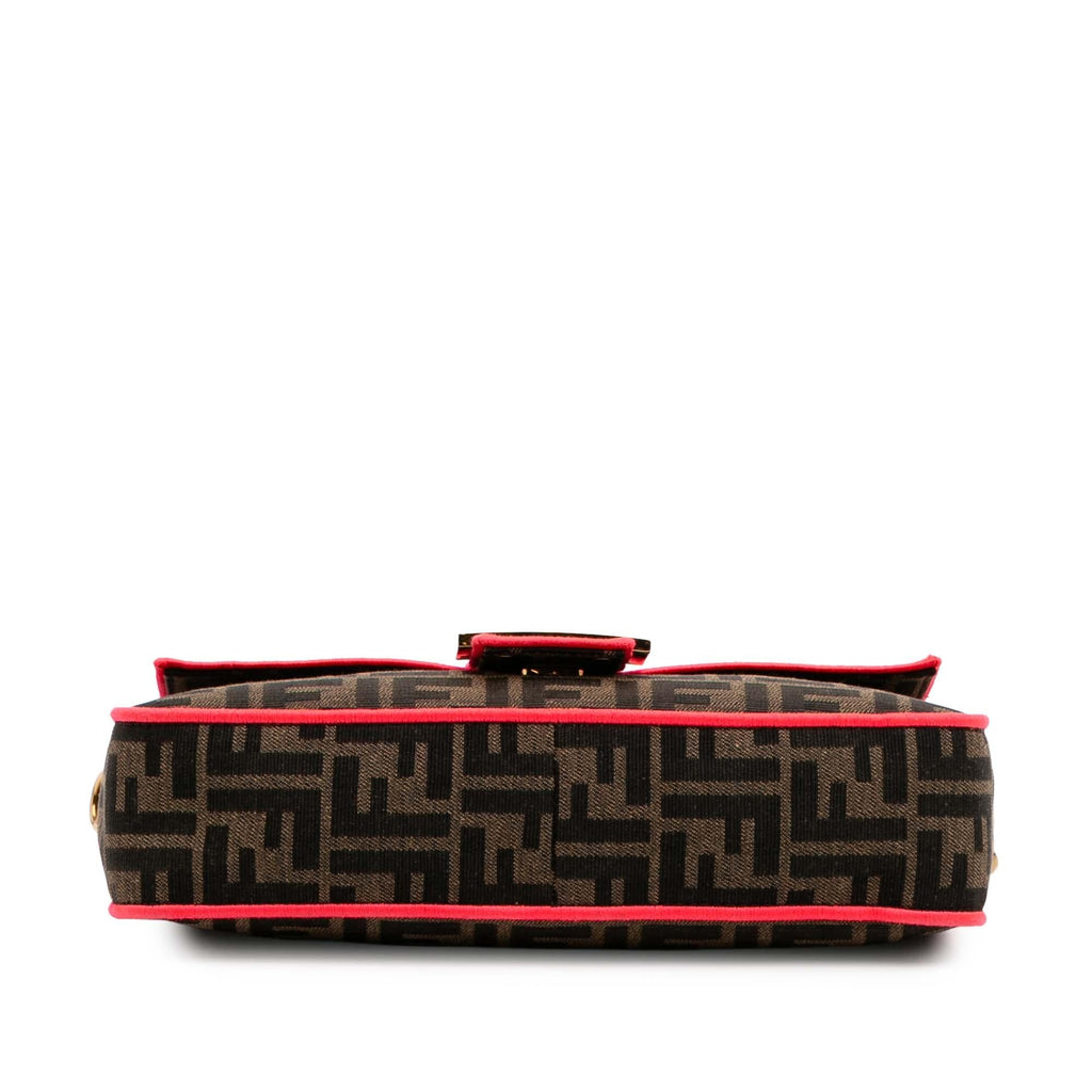 Fendi Medium Zucca Canvas Fluo Trim Baguette Satchel