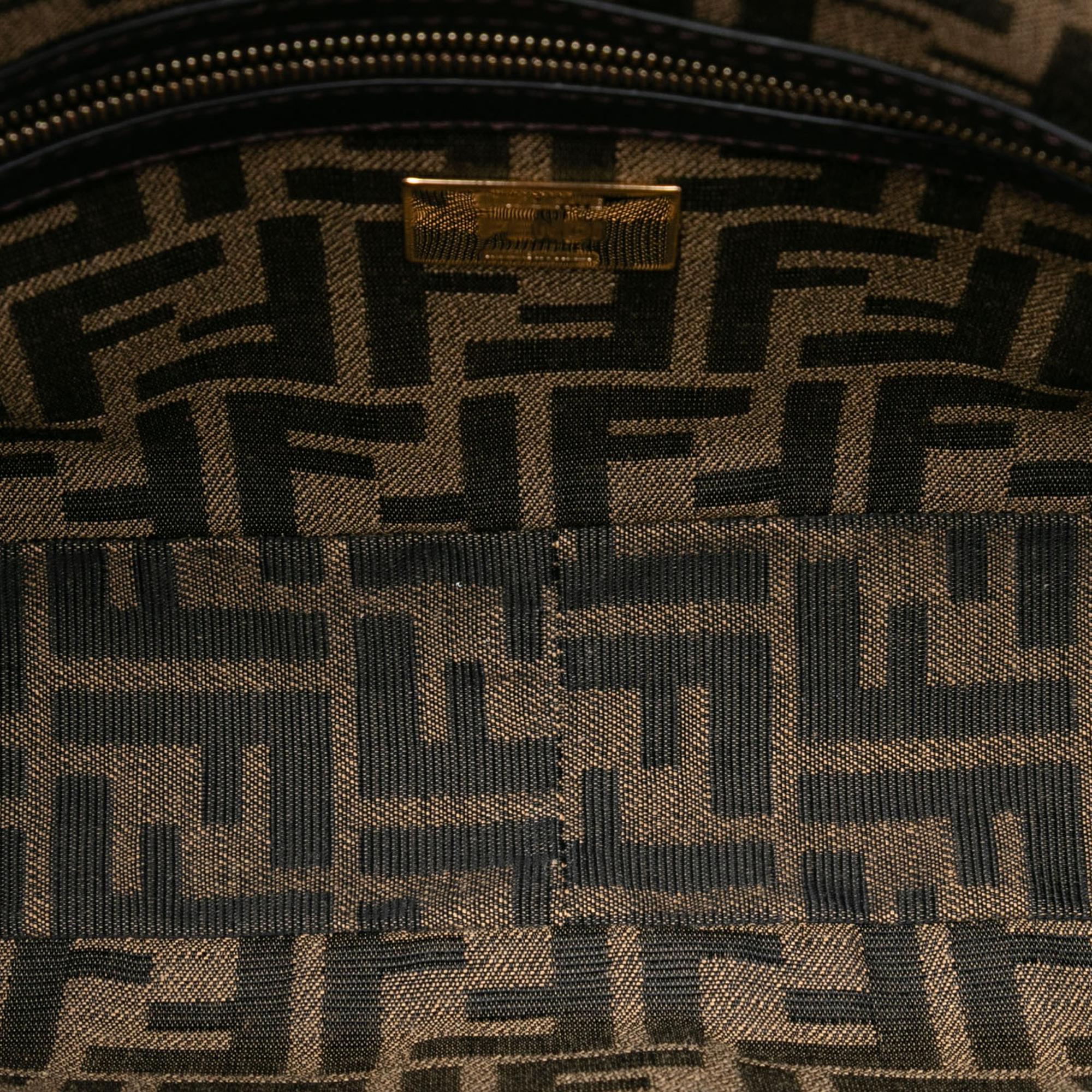 Fendi Medium Zucca Canvas Fluo Trim Baguette Satchel