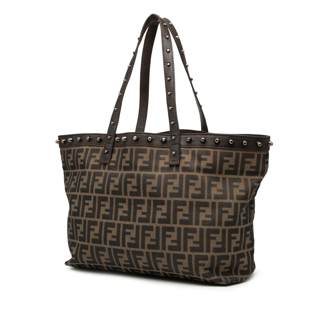 Fendi Medium Zucca Canvas Studded Roll Tote