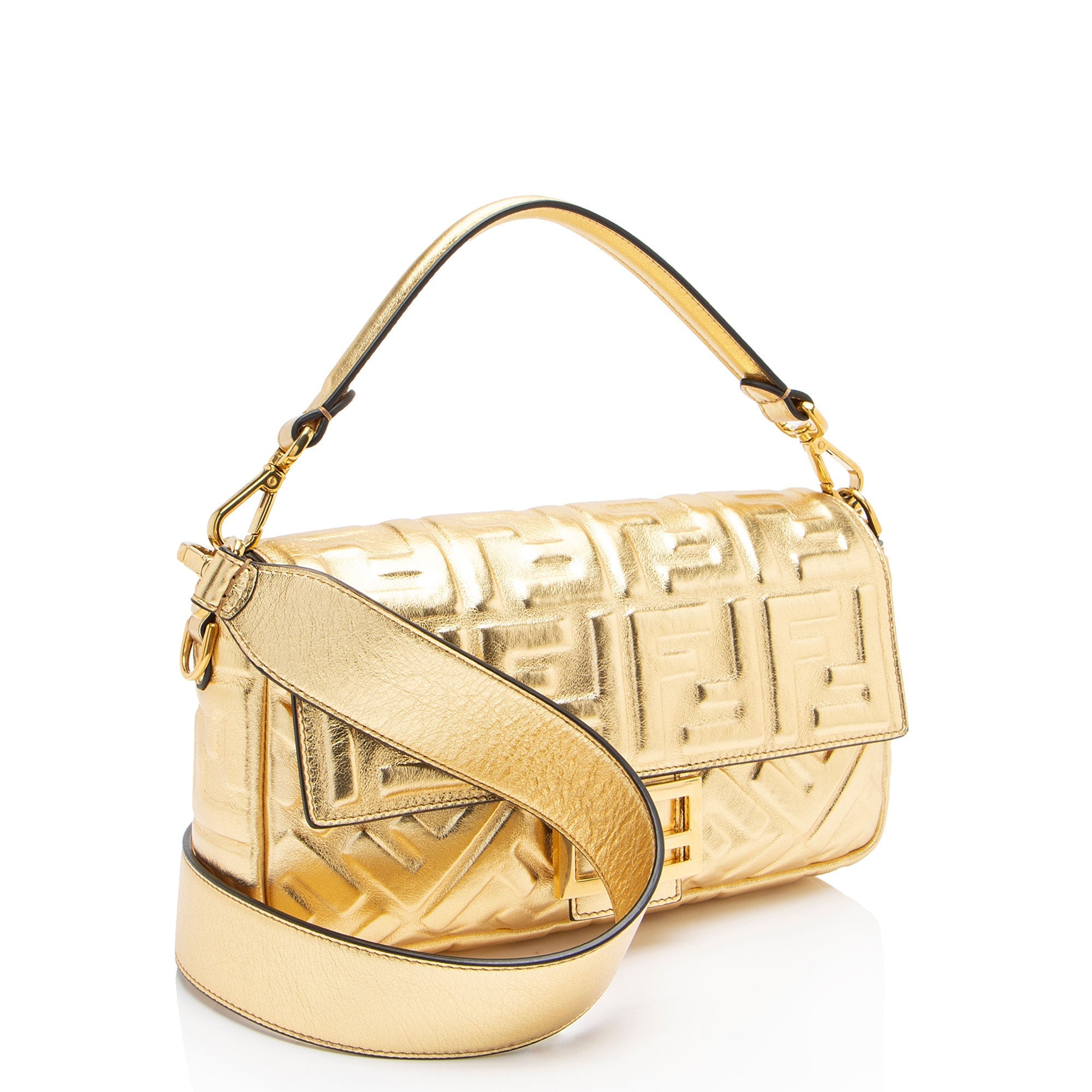 Fendi Metallic Embossed Leather FF 1974 Baguette Shoulder Bag