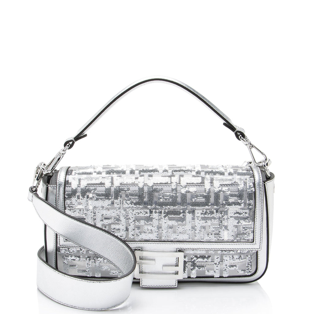 Fendi Metallic Leather FF Sequin PVC Baguette Medium Shoulder Bag