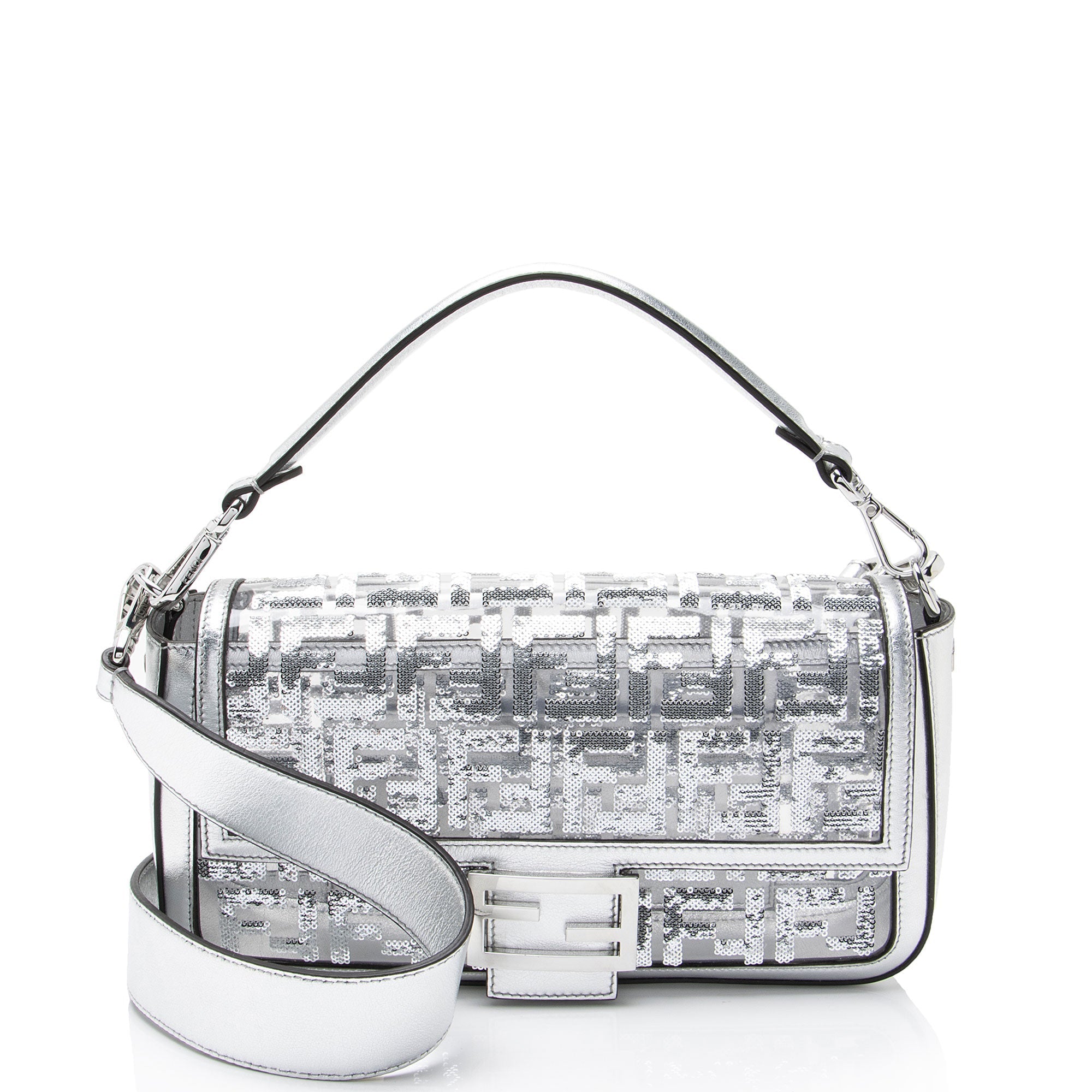Fendi Metallic Leather FF Sequin PVC Baguette Medium Shoulder Bag