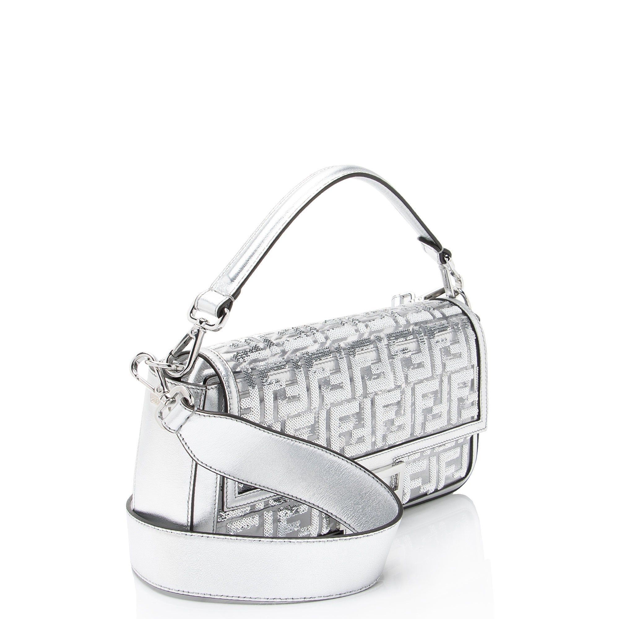 Fendi Metallic Leather FF Sequin PVC Baguette Medium Shoulder Bag