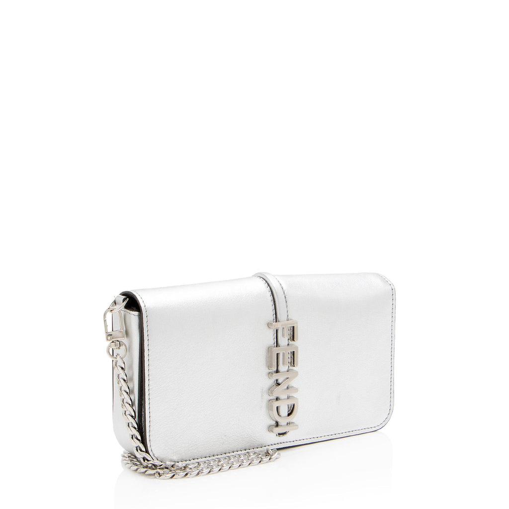 Fendi Metallic Leather Fendigraphy Wallet on Chain (SHF-yqnbzv)
