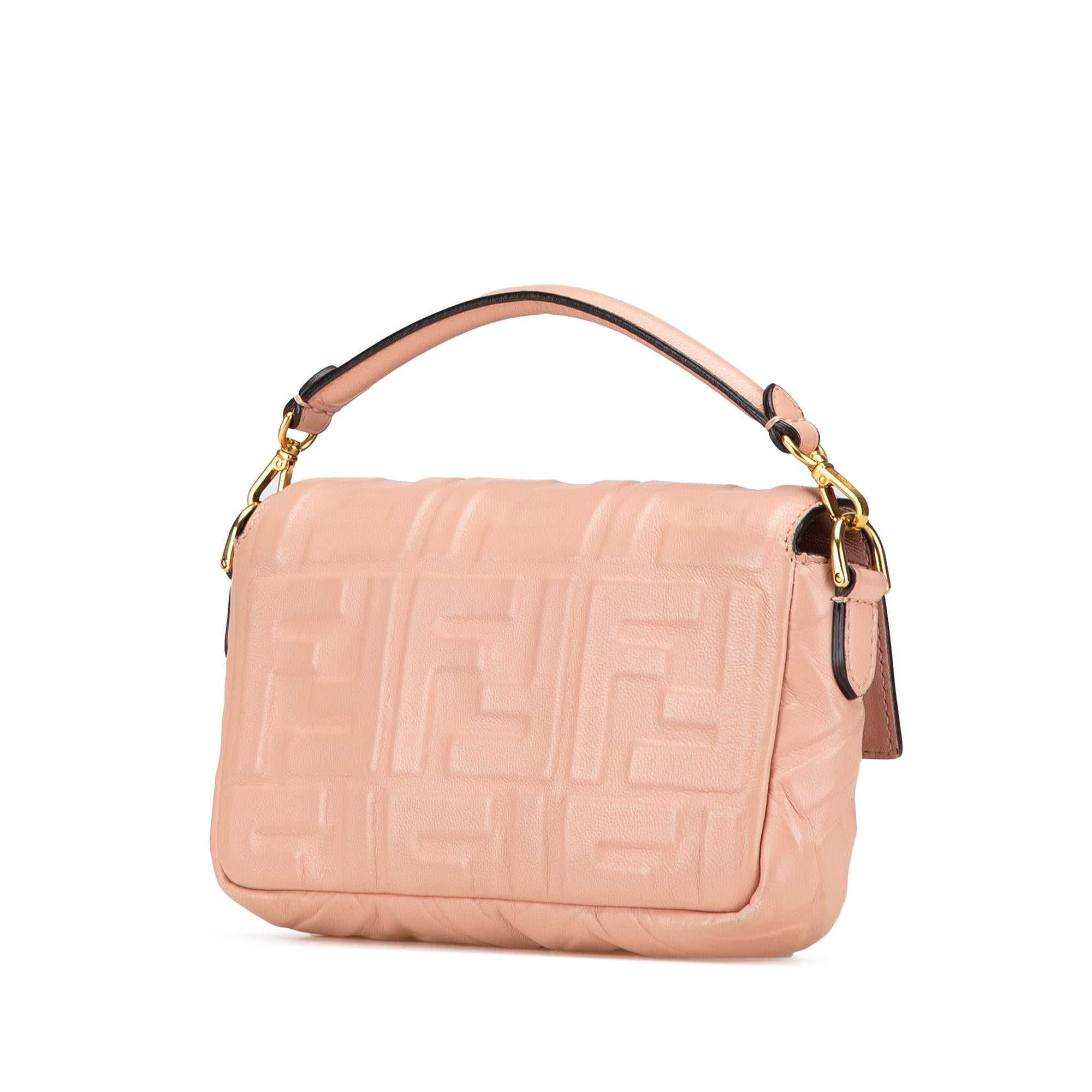 Fendi Mini Zucca Embossed Leather Baguette Satchel