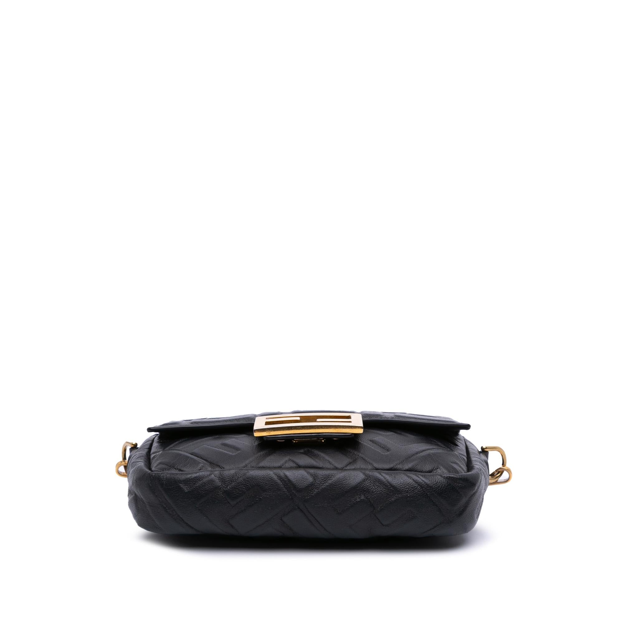 Fendi Mini Zucca Embossed Leather Baguette Satchel