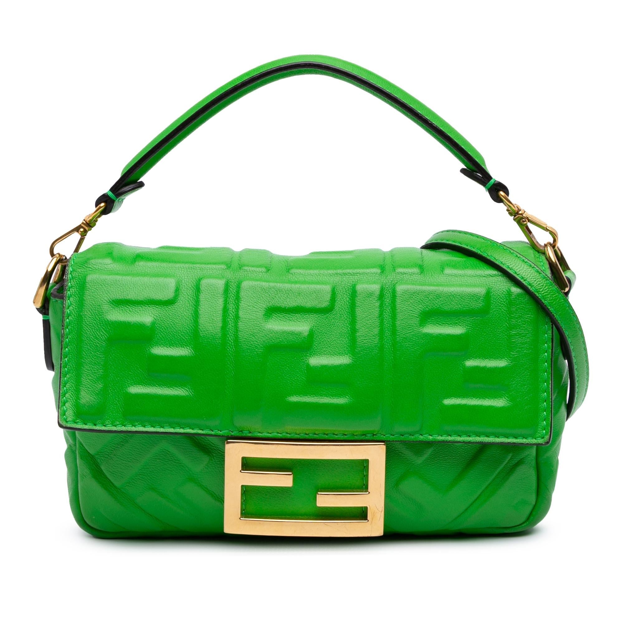 Fendi Mini Zucca Embossed Leather Baguette Satchel