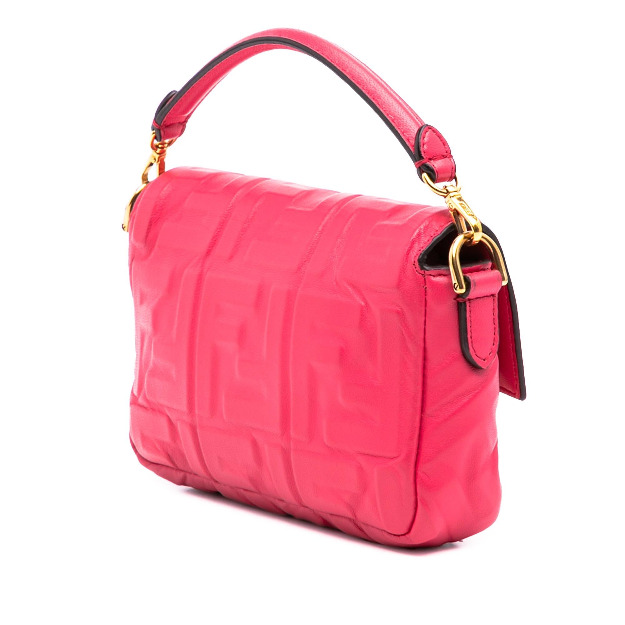Fendi Mini Zucca Embossed Leather Baguette Satchel