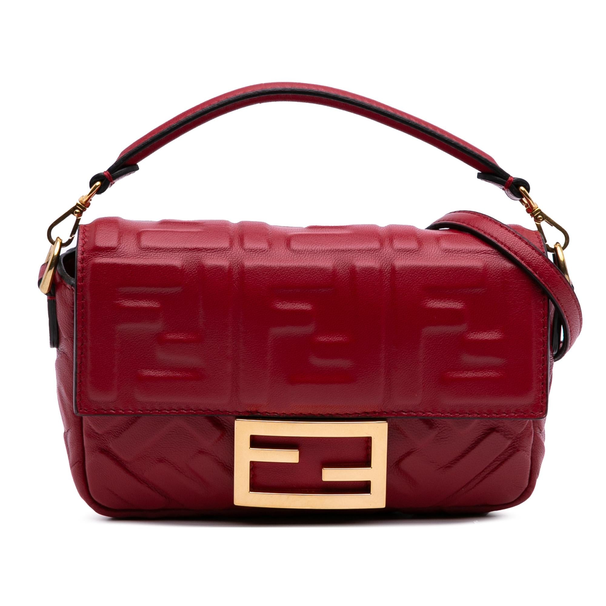 Fendi Mini Zucca Embossed Leather Baguette Satchel