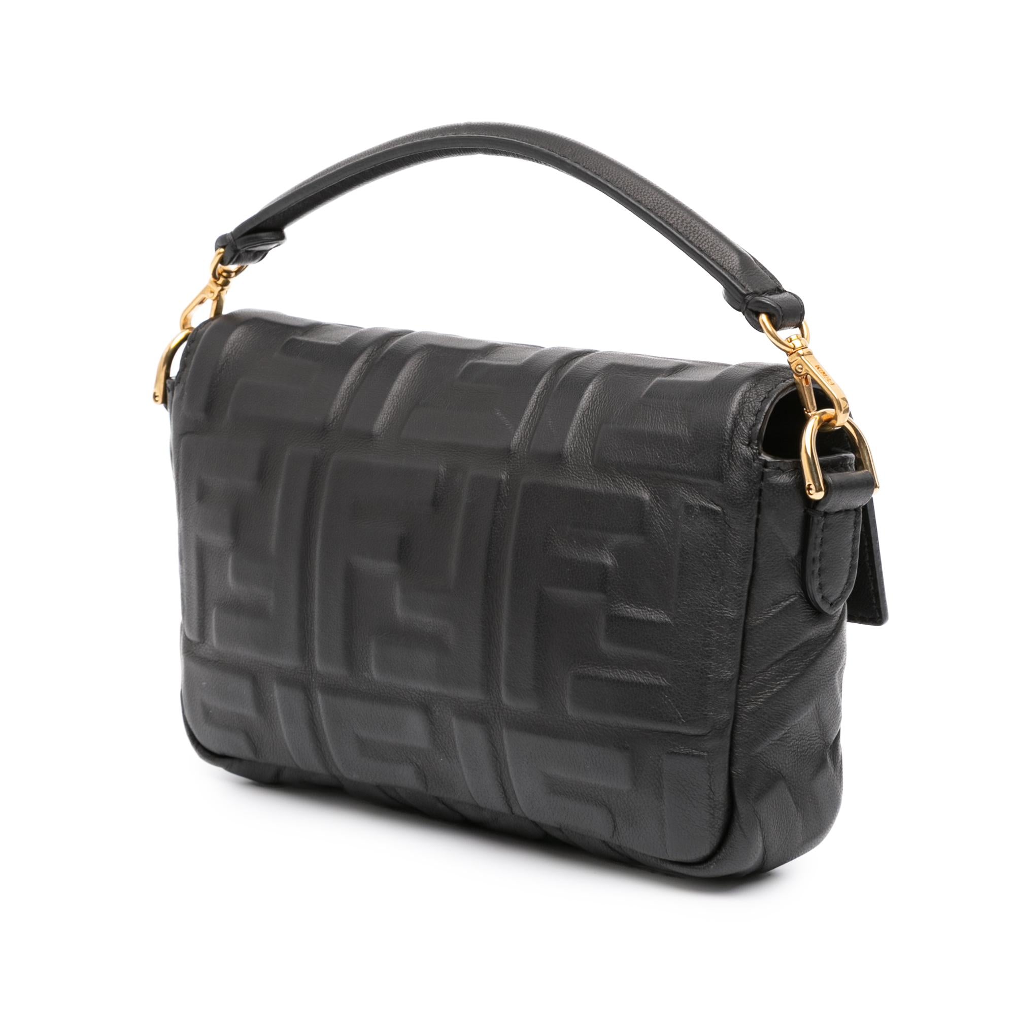 Fendi Mini Zucca Embossed Leather Baguette Satchel