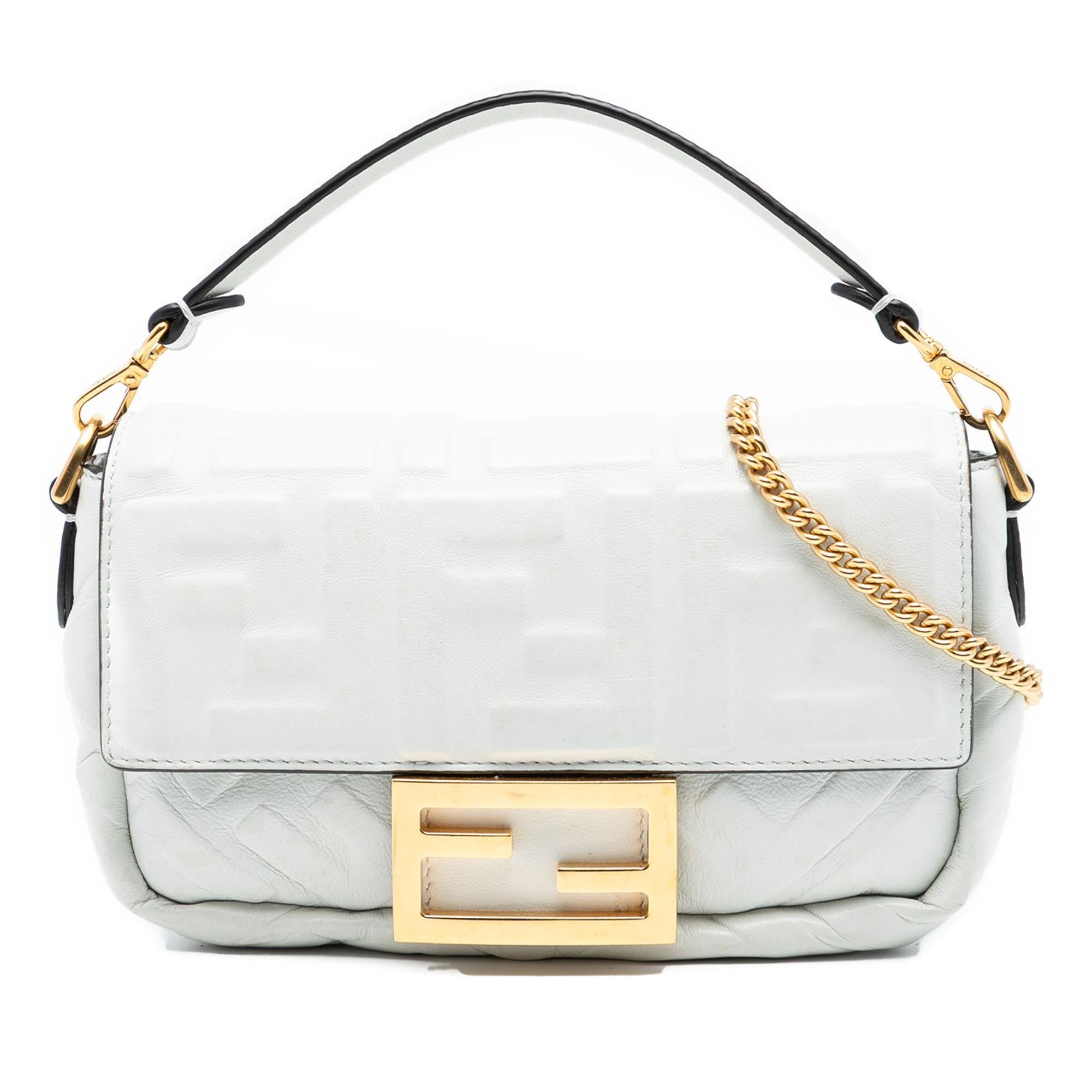 Fendi Mini Zucca Embossed Leather Baguette Satchel