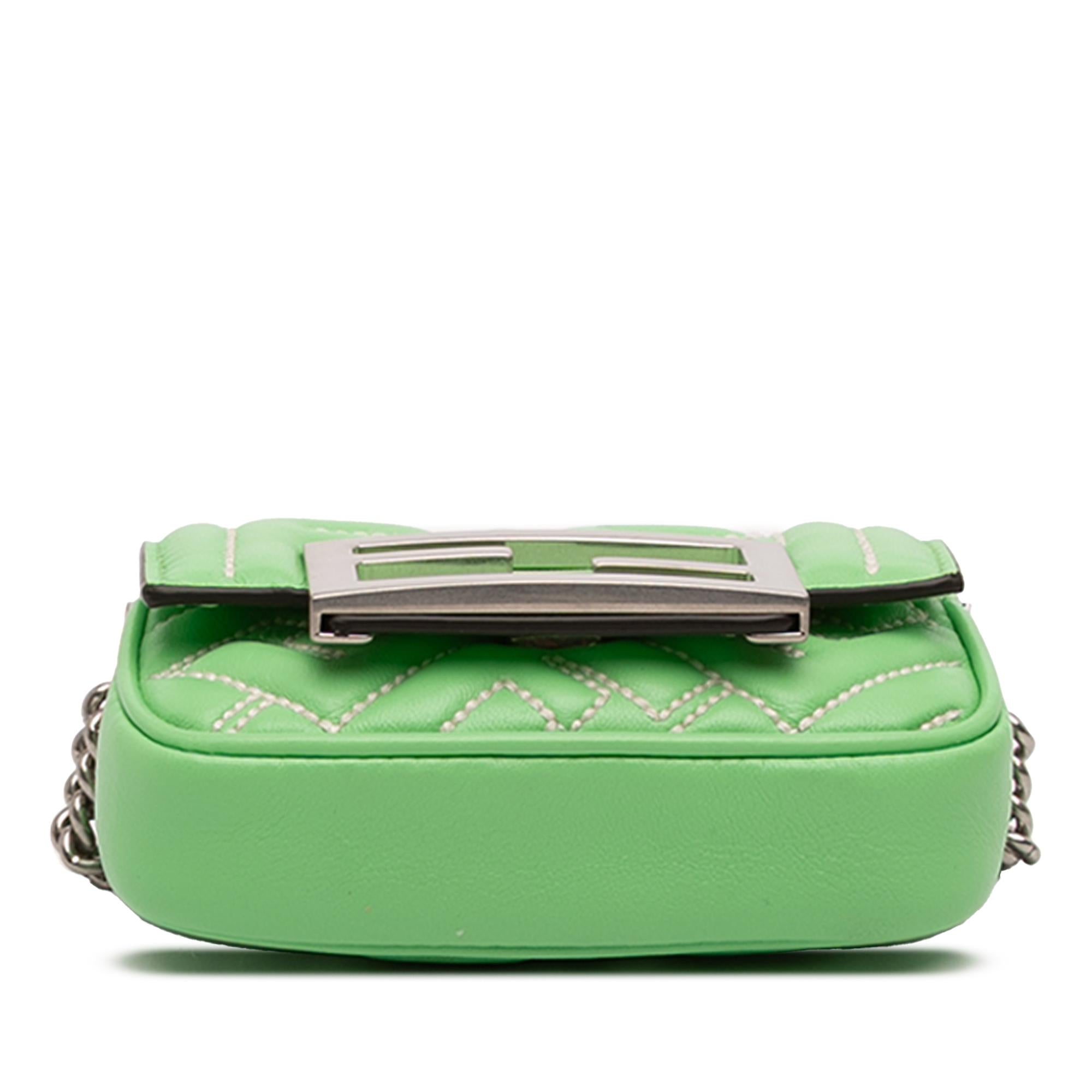 Fendi Nano Zucca Embossed Leather Baguette Charm