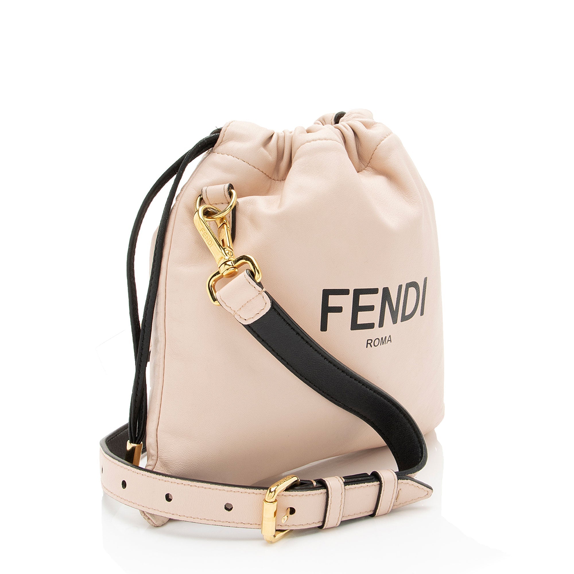 Fendi Nappa Leather Logo Drawstring Shoulder Bag