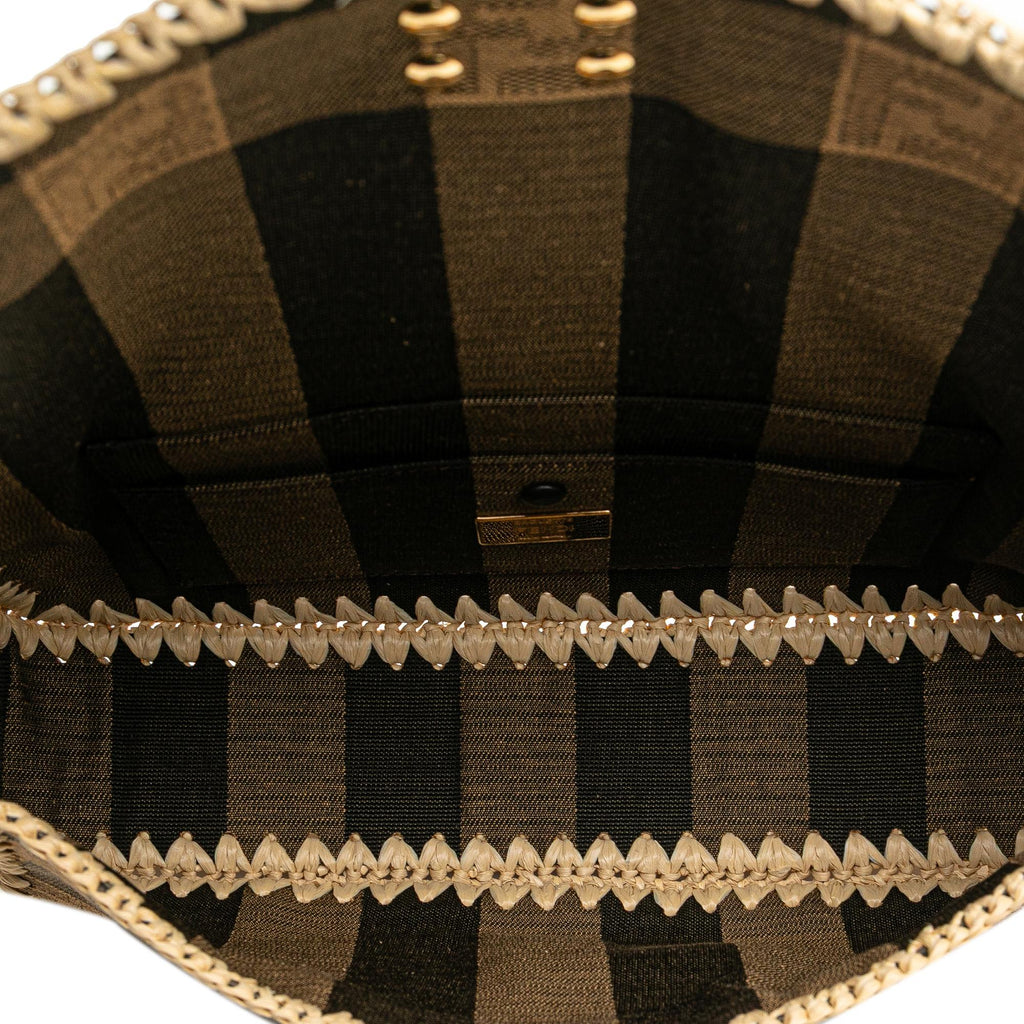 Fendi Pequin Gingham Canvas And Raffia Baguette Satchel