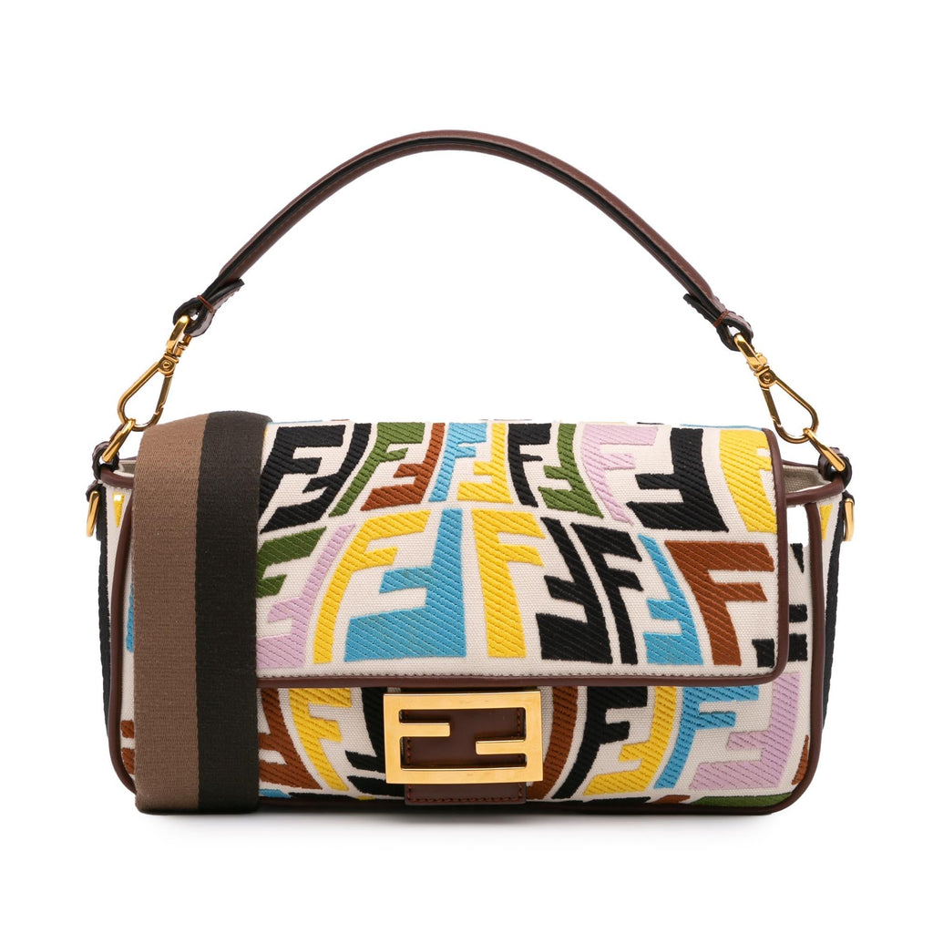 Fendi Sarah Coleman Zucca Embroidered Canvas Fish Eye Vertigo Baguette Satchel