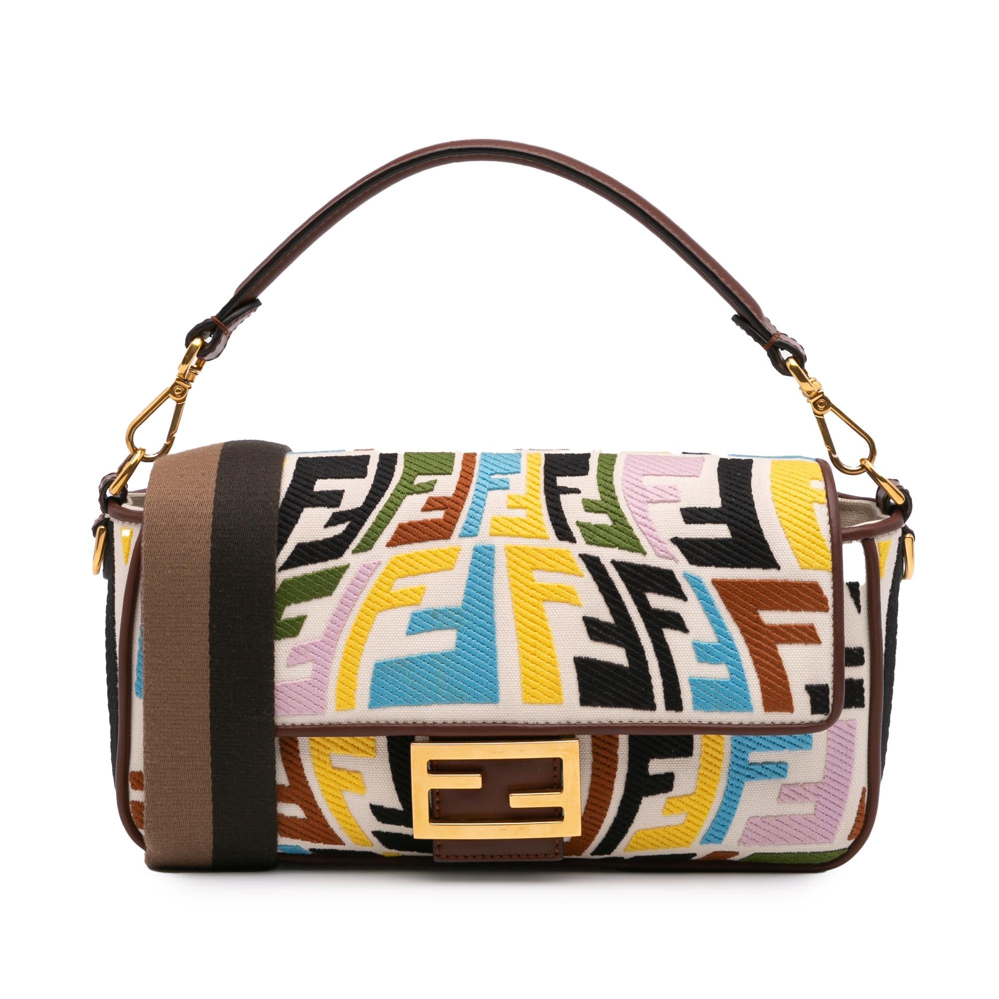 Fendi Sarah Coleman Zucca Embroidered Canvas Fish Eye Vertigo Baguette Satchel