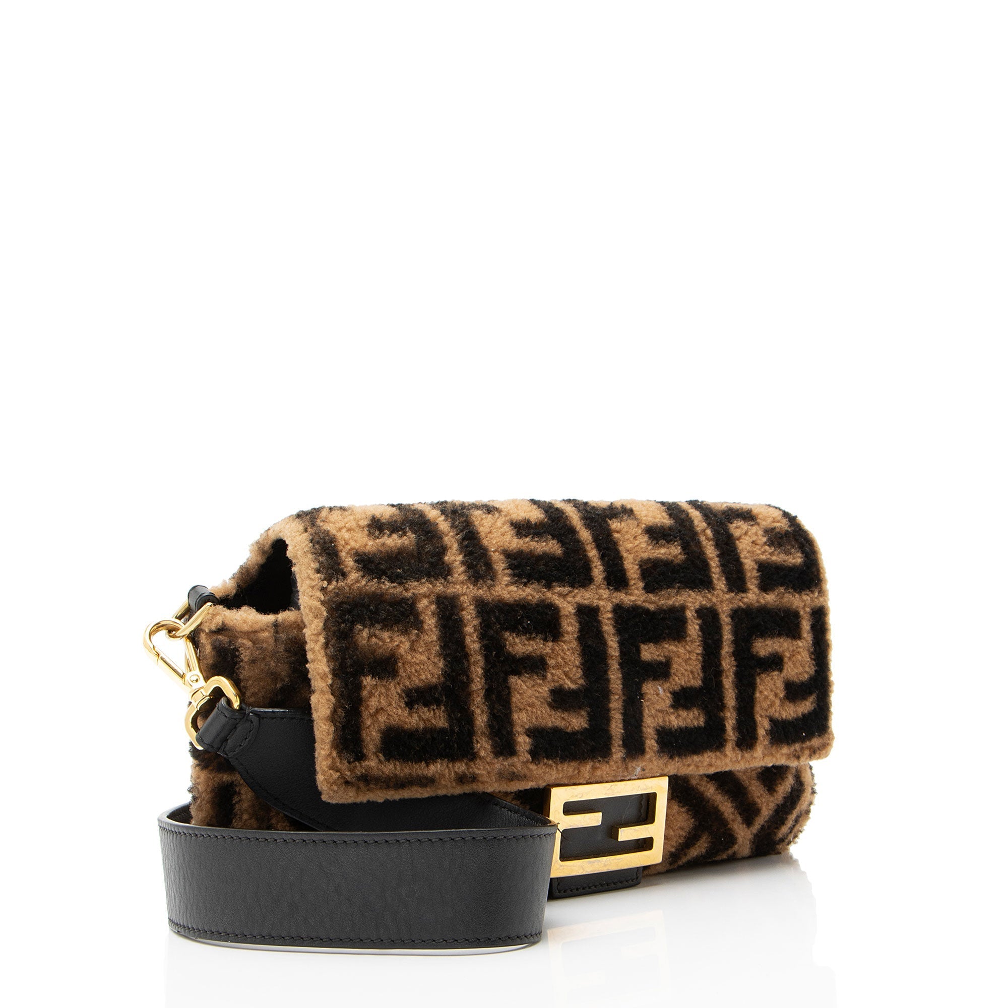 Fendi Shearling FF Baguette Shoulder Bag