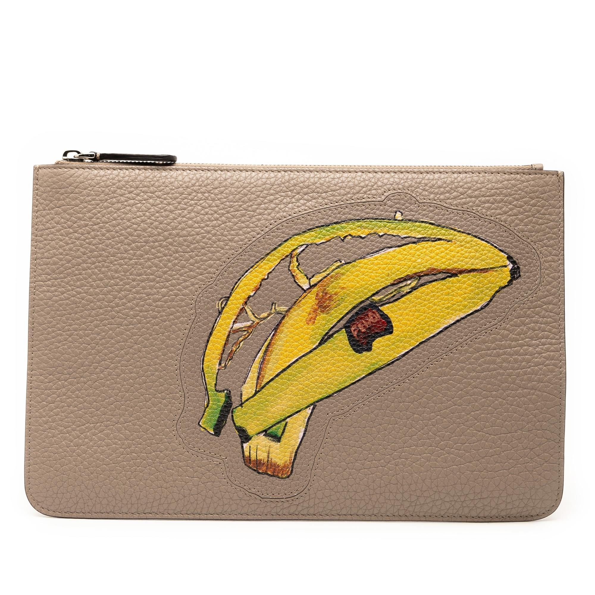 Fendi Sue Tilley Leather Banana Zip Clutch