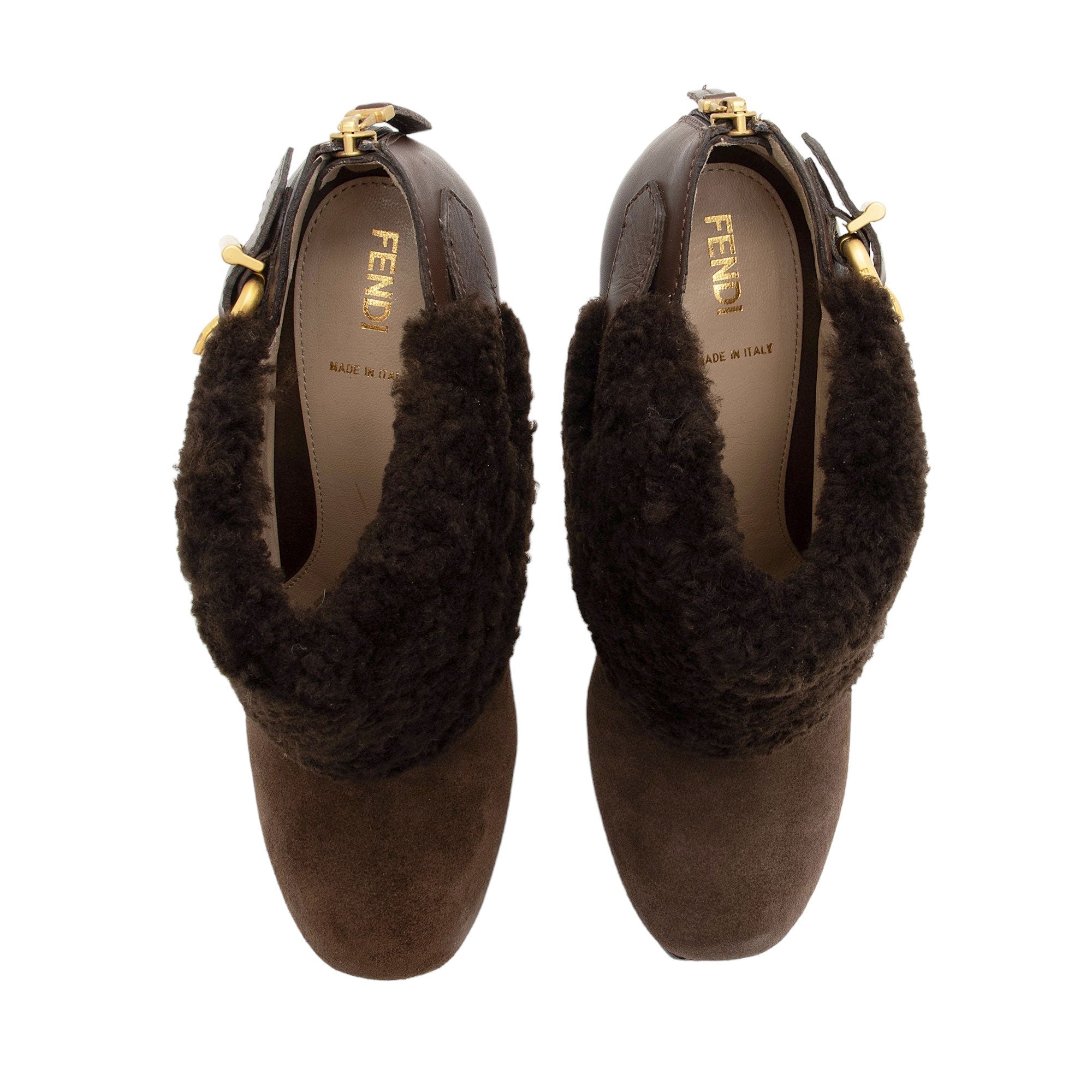 Fendi Suede Shearling Platform Ankle Boots - Size 9.5 / 39.5 (SHF-iHQvwi)