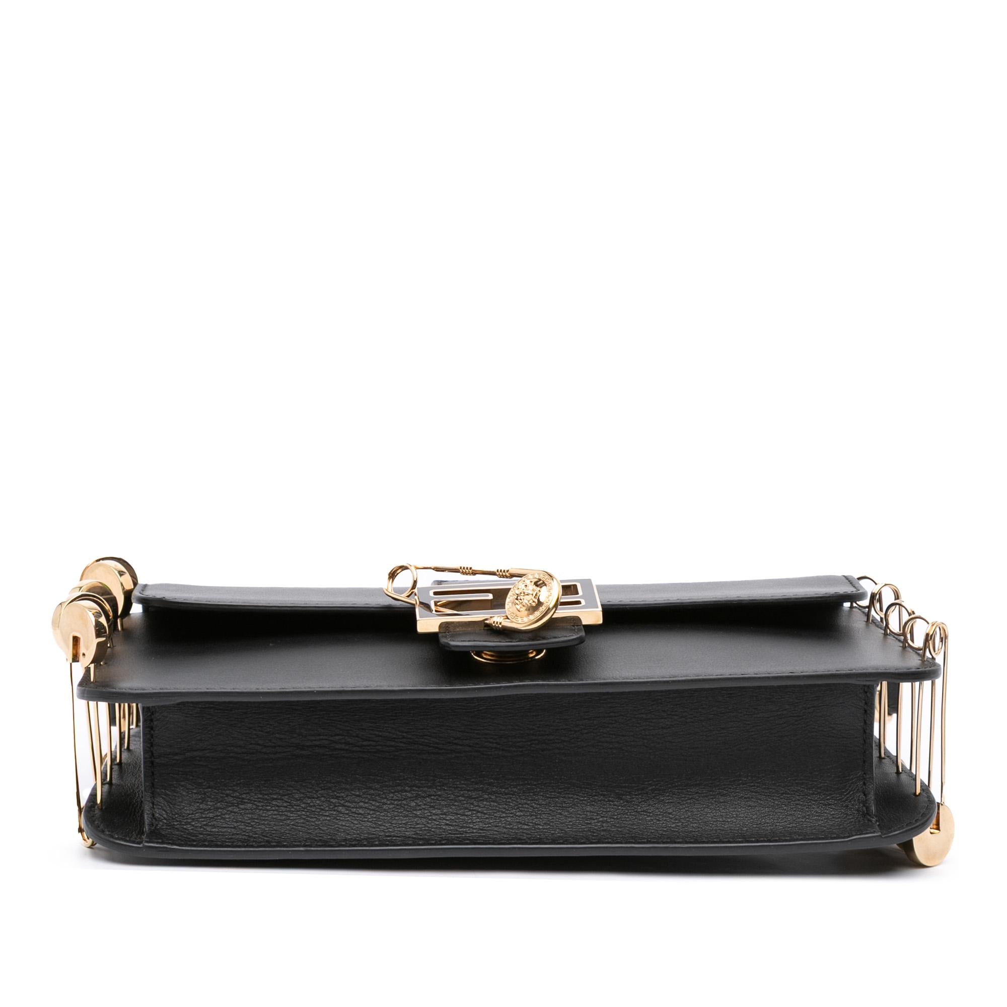 Fendi Versace Vitello Seta Fendace Brooch Baguette Satchel