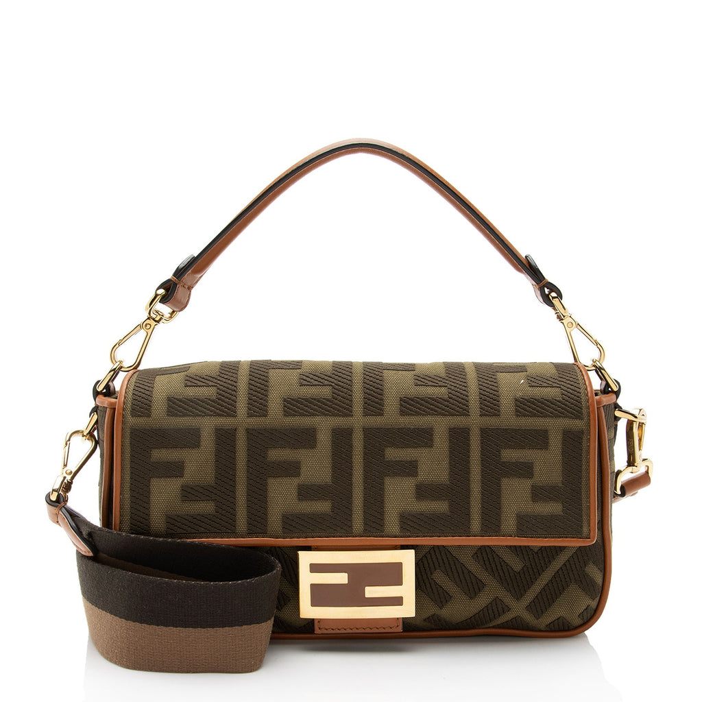 Fendi Zucca Calfskin Baguette Shoulder Bag