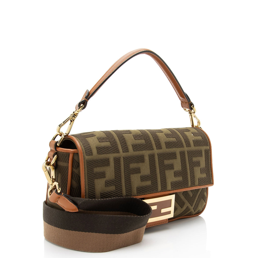 Fendi Zucca Calfskin Baguette Shoulder Bag