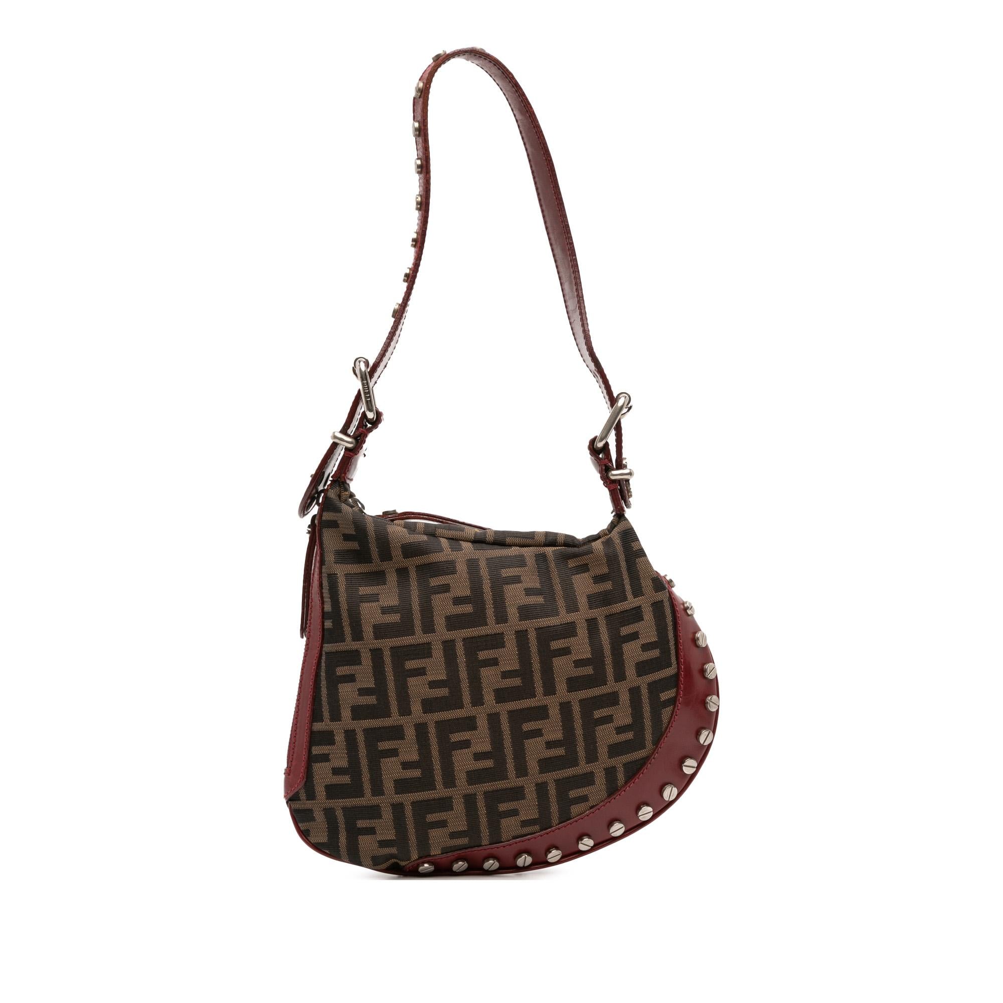 Fendi Zucca Canvas Studded Oyster Hobo