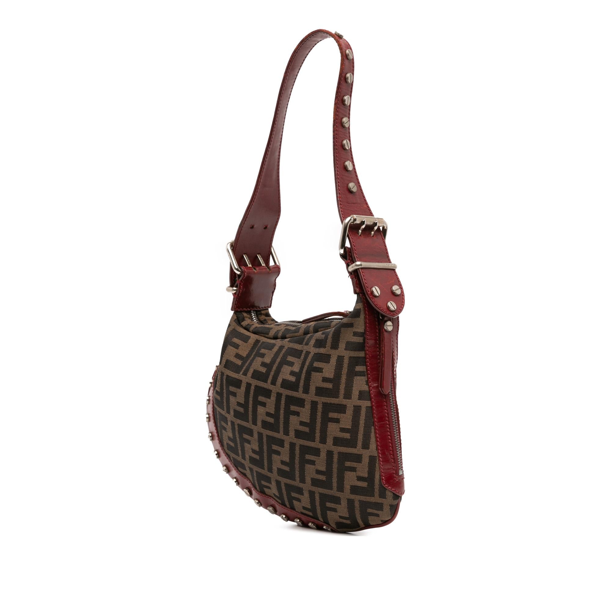 Fendi Zucca Canvas Studded Oyster Hobo