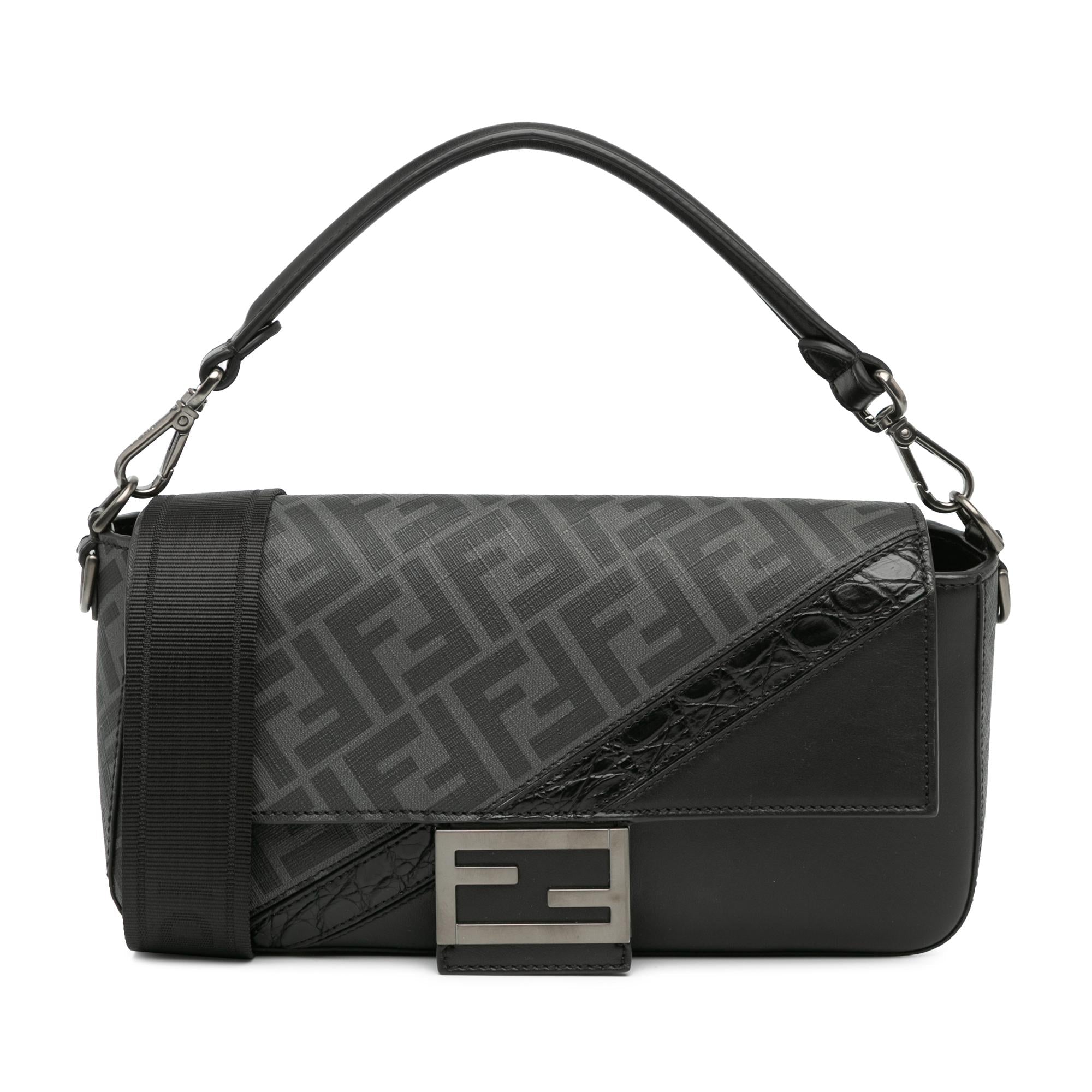 Fendi Zucca Coated Canvas And Calfskin Baguette Satchel