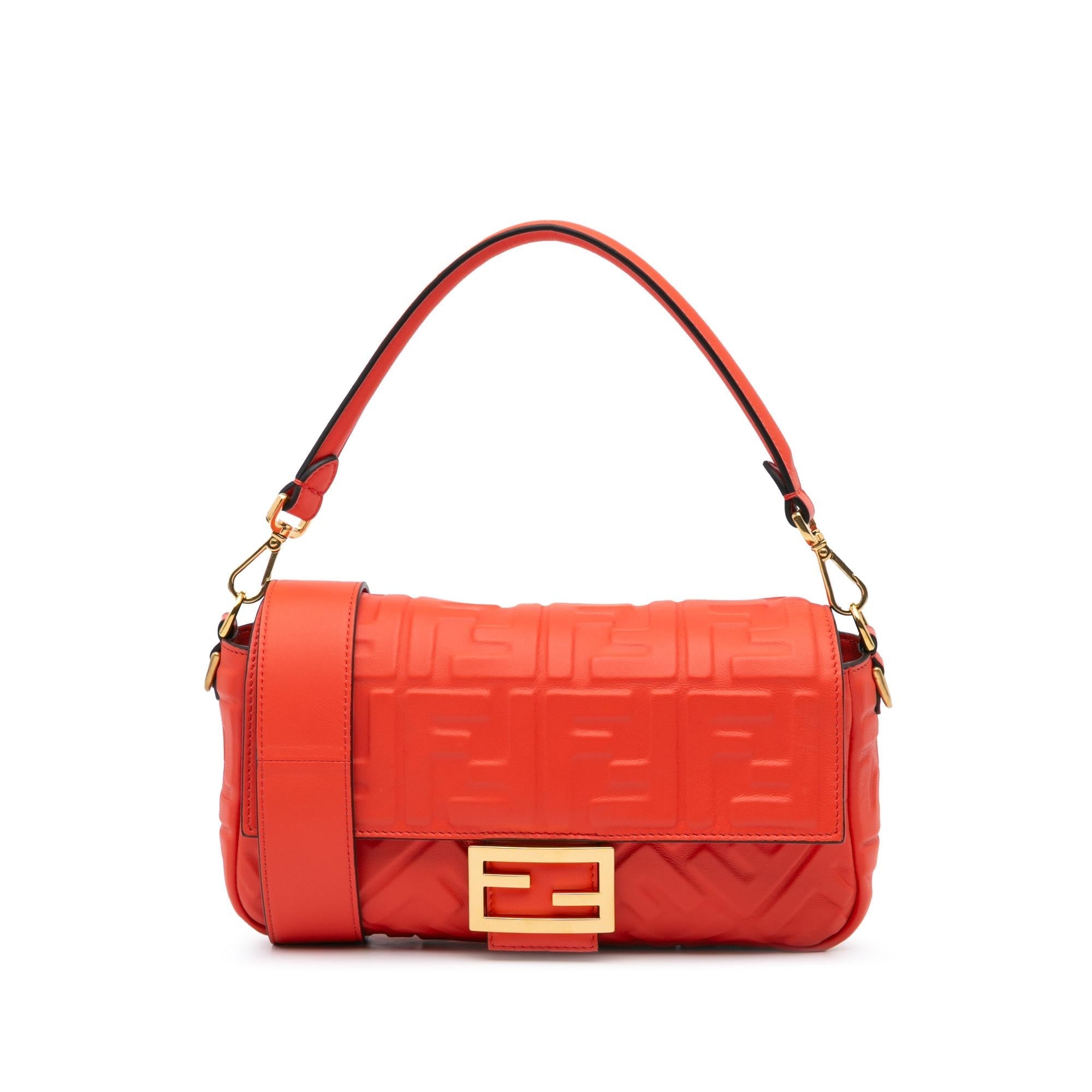 Fendi Zucca Embossed Leather Baguette Satchel